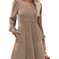 🎅Oferta Especial de Fim de Ano⏰Vestido canelado para mulher com decote quadrado e mangas abalonadas | Exalando elegância para o outono/inverno! 🍁