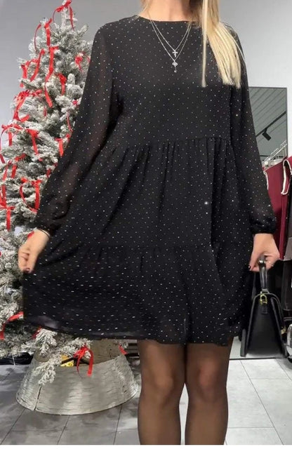 Vestido casual para mulher com decote redondo e strass