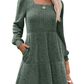 🎅Oferta Especial de Fim de Ano⏰Vestido canelado para mulher com decote quadrado e mangas abalonadas | Exalando elegância para o outono/inverno! 🍁