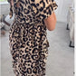 Vestido casual para mulher com estampado de leopardo e gola redonda