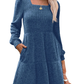 🎅Oferta Especial de Fim de Ano⏰Vestido canelado para mulher com decote quadrado e mangas abalonadas | Exalando elegância para o outono/inverno! 🍁