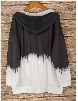 Sweatshirt de mulher plus size com capuz e fecho degradê - Cardigan casual de malha degradê