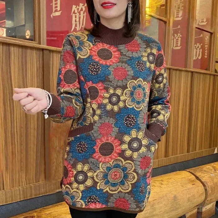[M-6XL] 2024 novos tops com estampado retro de veludo ousado outono inverno