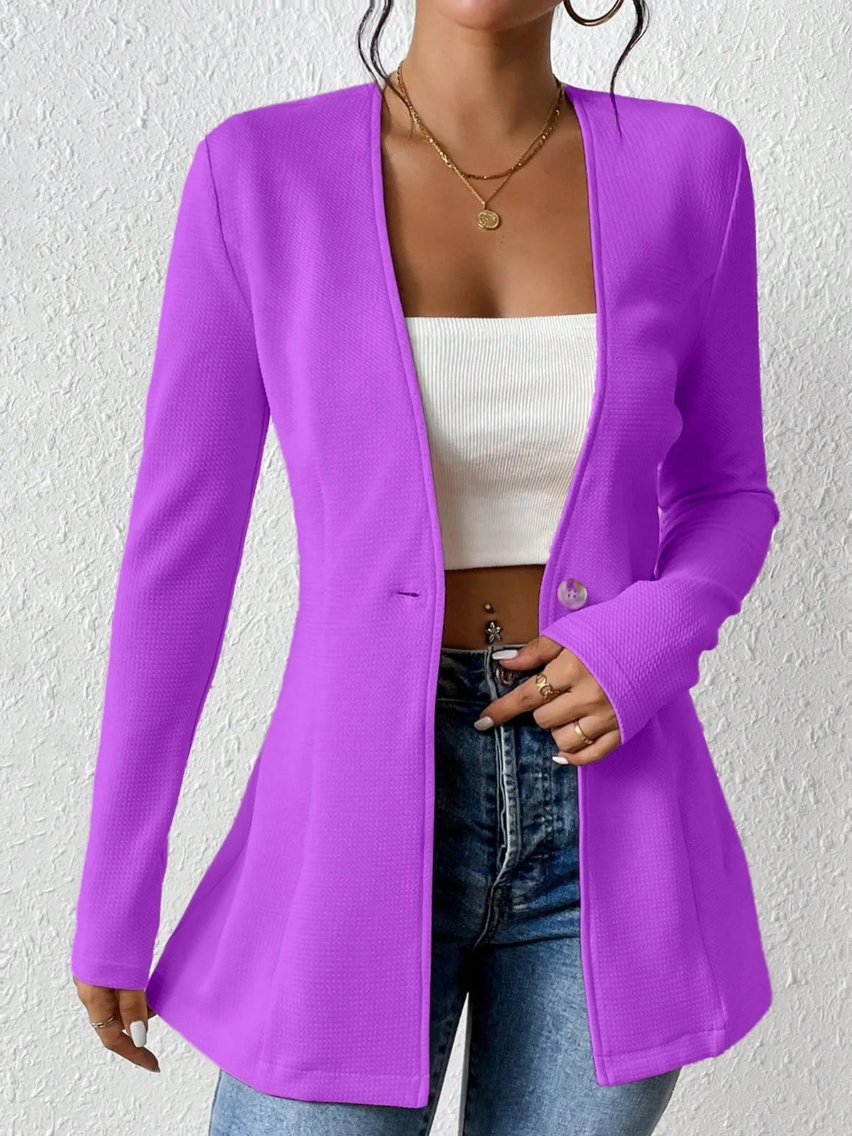 Casaco de mulher elegante de uma só cor com fecho de um botão