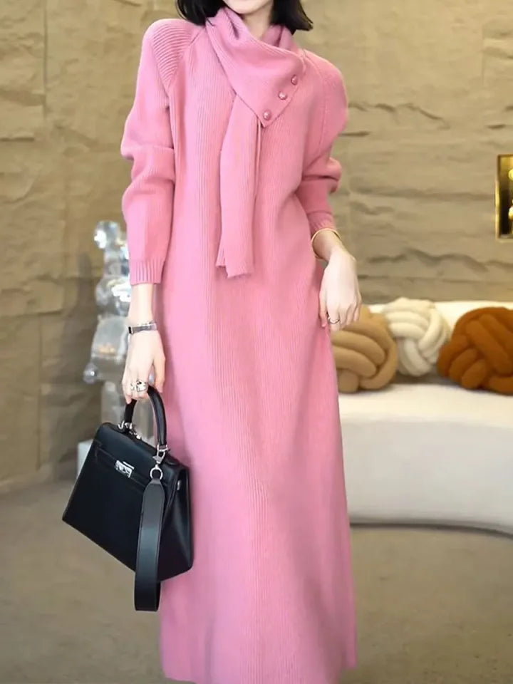 Vestido camisola confortável para mulher com cachecol removível