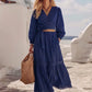 Conjunto boémio de duas peças com blusa e saia de linho e algodão com atilhos nas costas