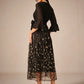 Vestido midi bordado com lantejoulas douradas