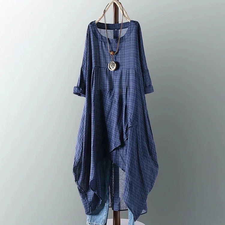 Vestido midi casual confortável com bainha irregular retro