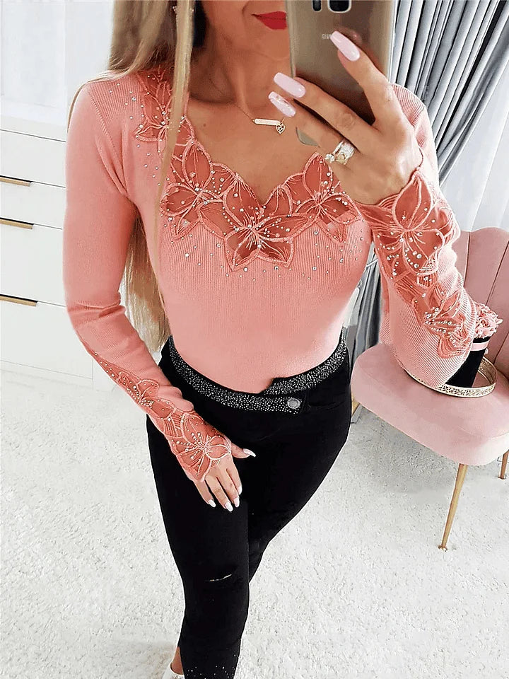 Blusa de mulher de manga comprida com corte diamante