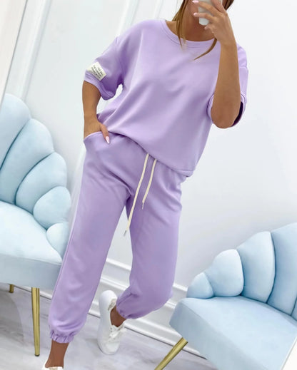 ⏳ Oferta por tempo limitado! ⏰Conjunto casual feminino com blusa lisa e calças