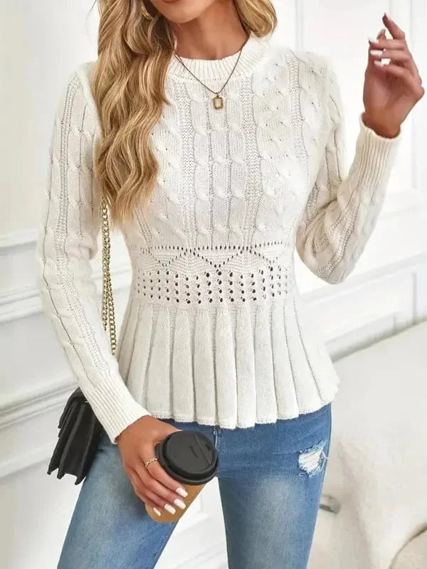 ✨Blusa de malha grossa para mulher com gola redonda e mangas compridas