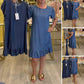 Vestido casual de ganga de manga curta e gola redonda