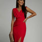 Vestido com decote em V e racha