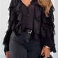Blusa casual para mulher com decote em V e patchwork