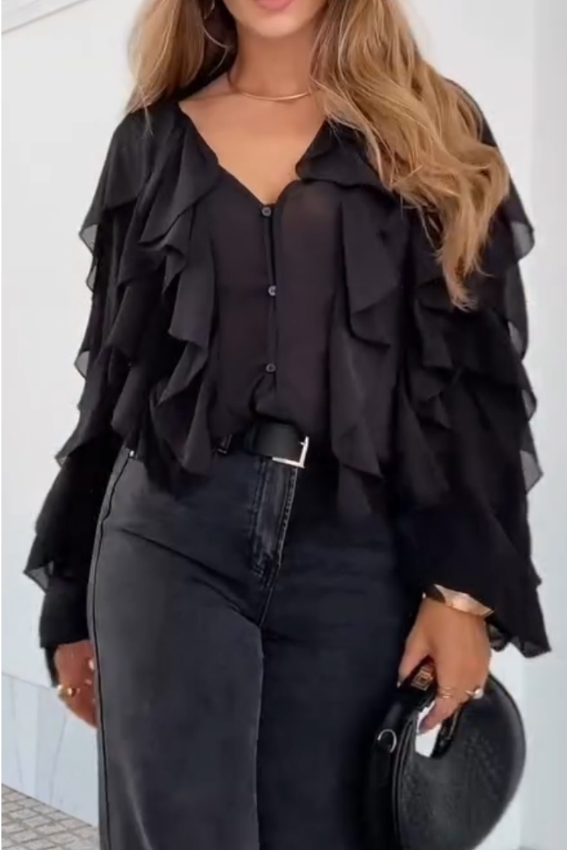 Blusa casual para mulher com decote em V e patchwork