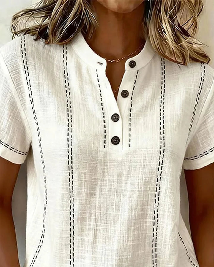 Camisa casual de botões com decote em V