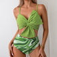 Conjunto de biquíni para menina com cintura alta e laço