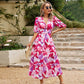 Vestido midi estampado com decote em V para mulher