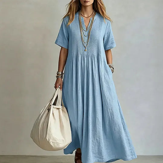 👗 Vestido casual de corte largo com decote em V para mulher ✨