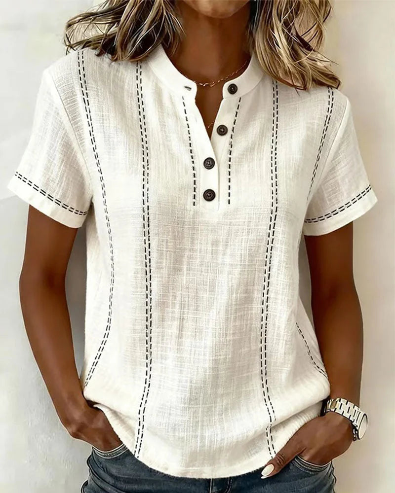 Camisa casual de botões com decote em V