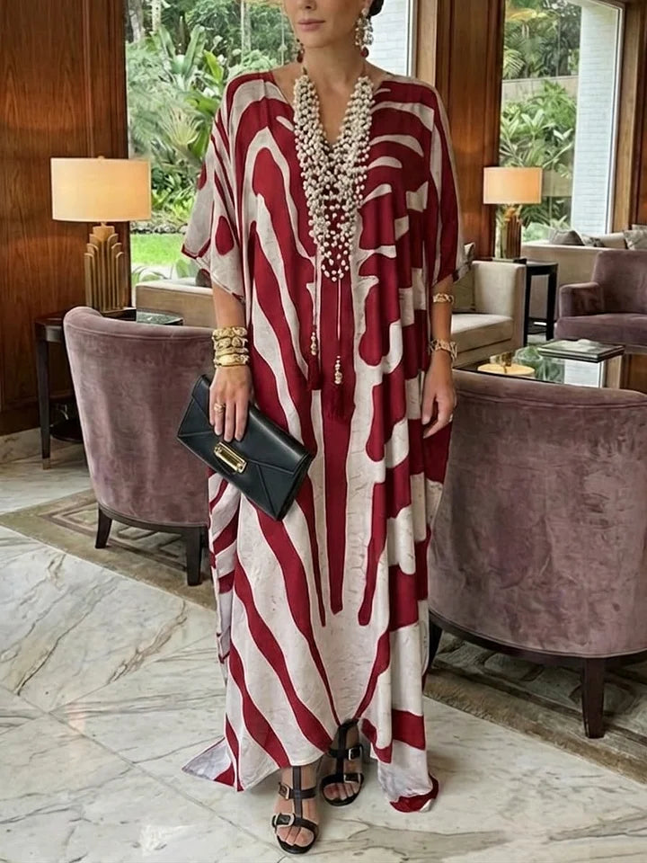 Vestido comprido folgado casual boémio com estampa animal