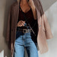 Blazer castanho com gola pied-de-poule e lapela