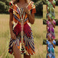 Vestido estampado com gola redonda e manga curta