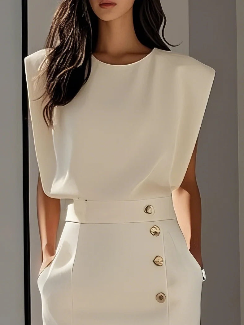 Vestido midi de cor sólida 2025