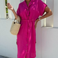 Vestido curto casual de cor sólida com laço