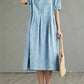 Vestido midi vintage de algodão e linho