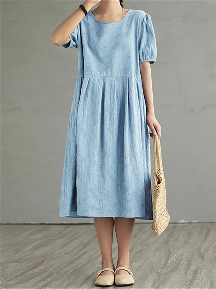 Vestido midi vintage de algodão e linho