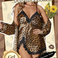 Conjunto de pijama sexy de duas peças com padrão leopardo