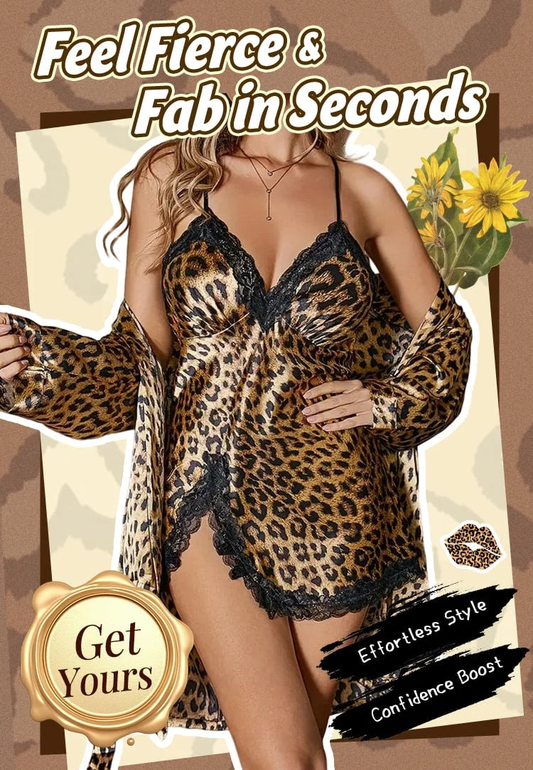 Conjunto de pijama sexy de duas peças com padrão leopardo