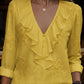 Blusa vintage com decote em V franzido e flores bordadas