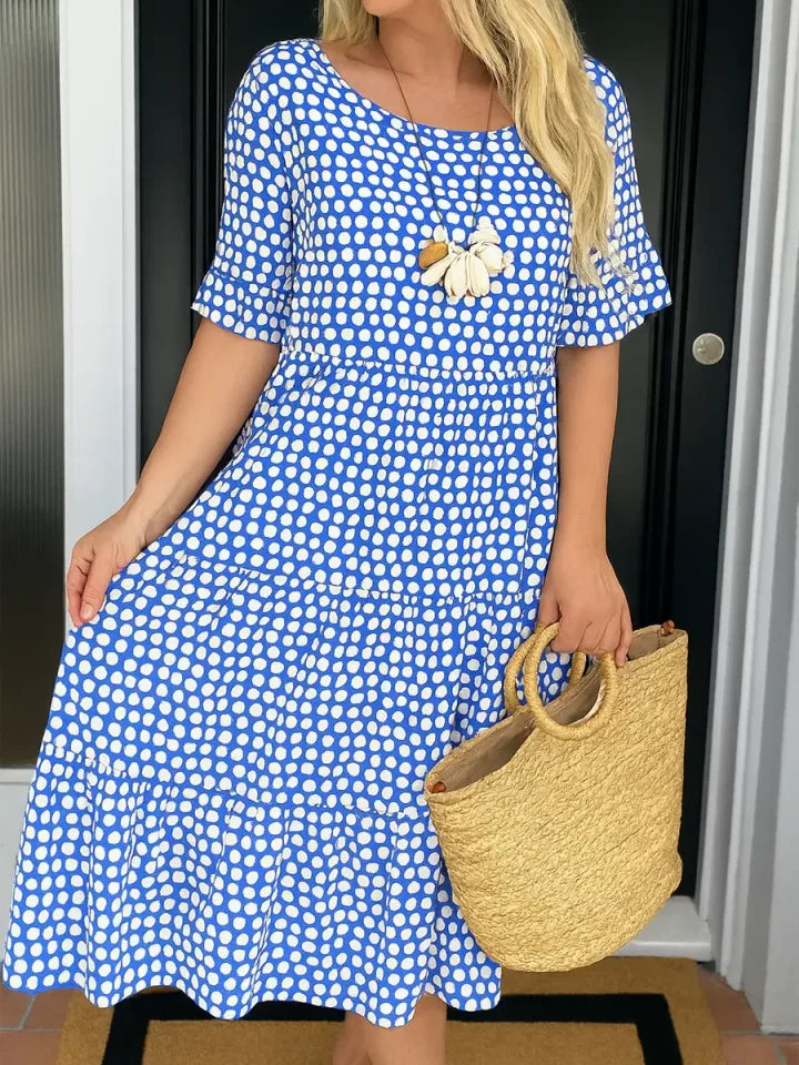 Vestido retro às bolinhas para férias, estilo casual