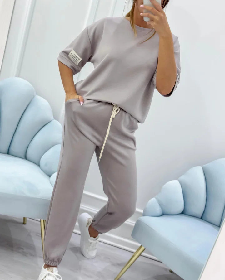 ⏳ Oferta por tempo limitado! ⏰Conjunto casual feminino com blusa lisa e calças