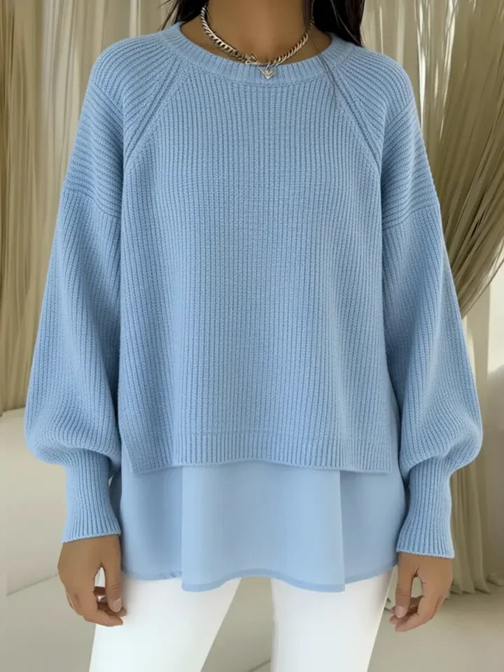 Camisola confortável para mulher com mangas em duas partes e estilo patchwork
