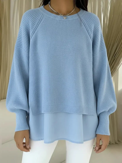 Camisola confortável para mulher com mangas em duas partes e estilo patchwork