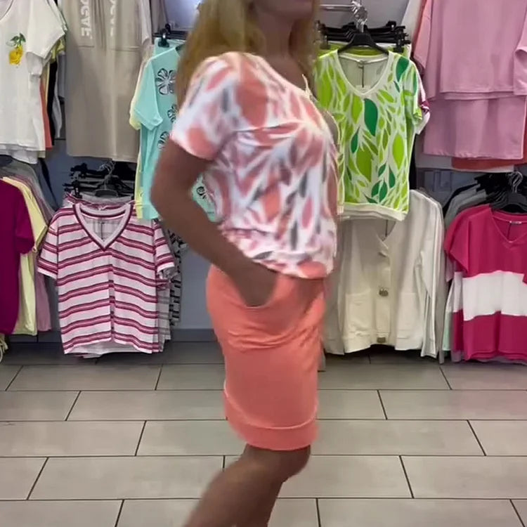 🌈Conjunto de duas peças de blusa e saia estampadas elegantes para mulher