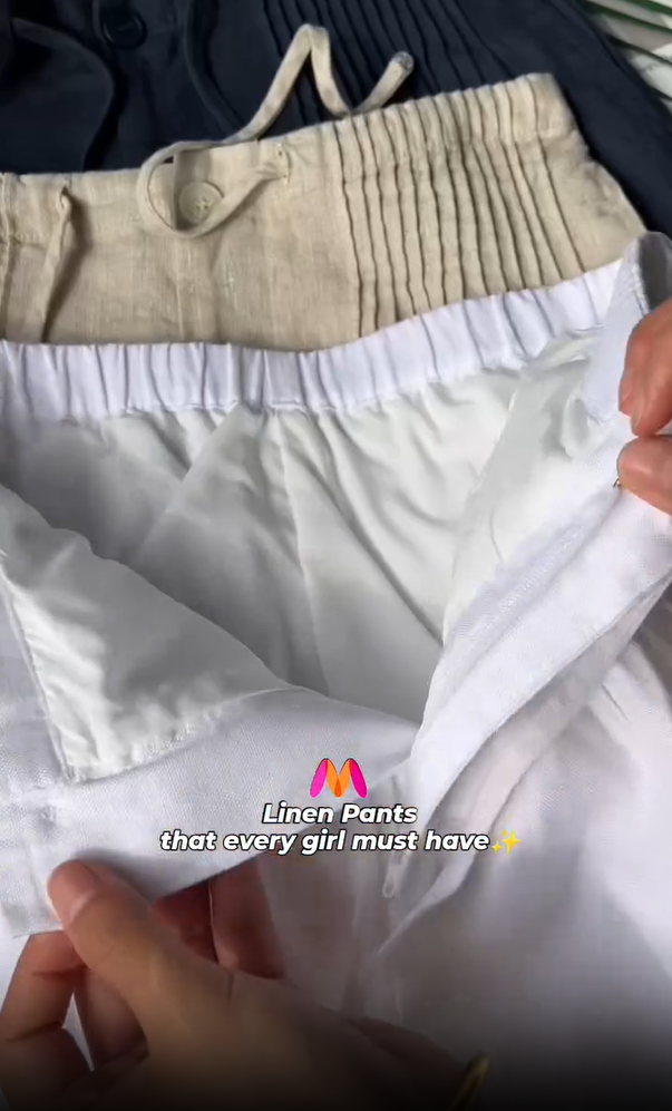 Calças largas de linho para mulher da moda para o verão
