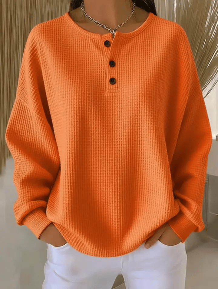 Sweatshirt casual para mulher com gola waffle