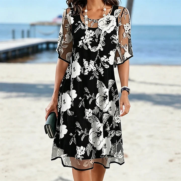 【Tamanhos S-3XL】🌸Vestido elegante de chiffon para mulher com estampado floral