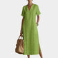 Vestido midi com decote em V e bordado