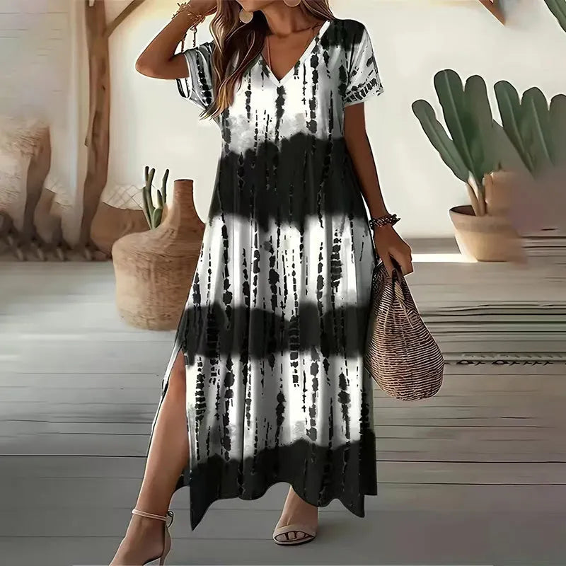 🌺💐 Vestido Casual para Mulher com Decote em V e Degradê