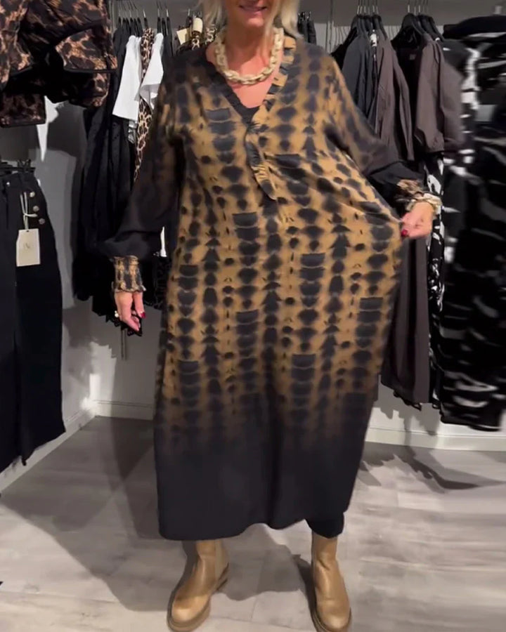 Vestido gradiente de manga comprida com decote em V