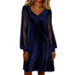 Vestido feminino elegante de malha, com lapelas e comprimento até o joelho.