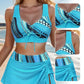 👙🌊 Biquíni de senhora de três peças com estampado, decote em V e detalhe de atilhos