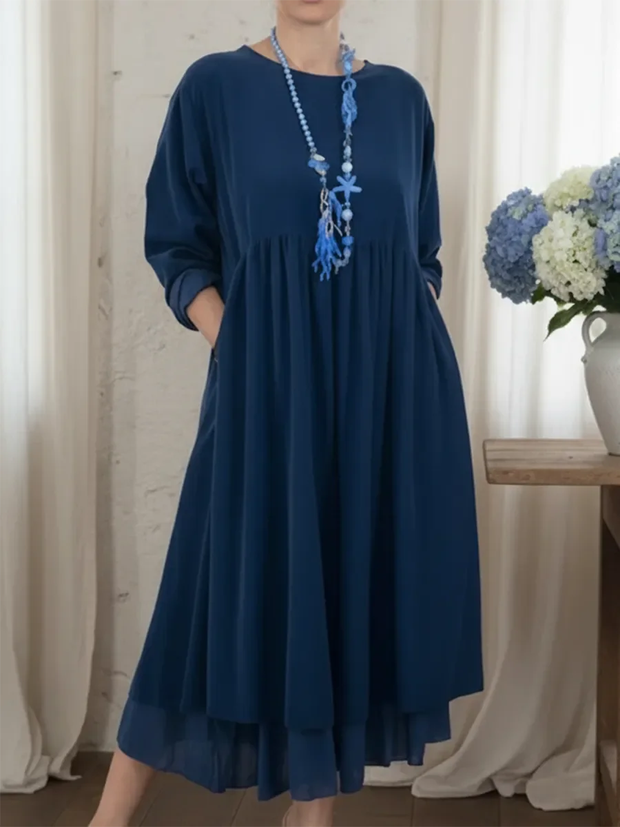 Vestido midi largo para mulher com bainha dupla