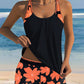 Tankini sem mangas estampado em forma de U
