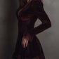 Vestido em poliéster e veludo com renda - cor bordeaux